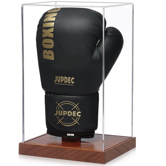 Estuche expositor para guantes de boxeo JupDec con base de madera acrílica