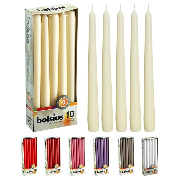 Velas cónicas BOLSIUS, color marfil, 25 cm, 10 unidades, sin perfume, 8 horas de combustión