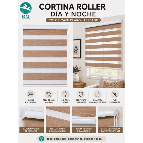 Cortina Roller Día y Noche Café Claro Jaspeado 100x200 cm – Moderna y Elegante