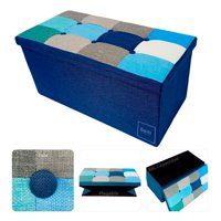 Puff Baúl Plegable Organizador Beiti 76X38 Tela Mix Azul