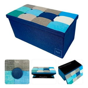 Puff Baúl Plegable Organizador Beiti 76X38 Tela Mix Azul