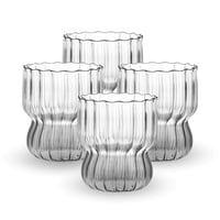 Santú Home & Deco - Set 4 Vasos Vidrio Ancho Lineas Vertical 250Ml Bebidas Y Cafe