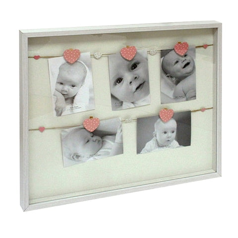 Vgo - Marco 43X52 Madera Con Pinzas Rosa 10X15 Cm / 5F Rosado