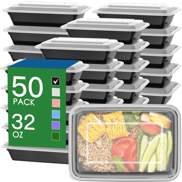 Recipientes Dealusy para preparación de comidas, 32 oz (paquete de 50) con tapas fáciles de abrir