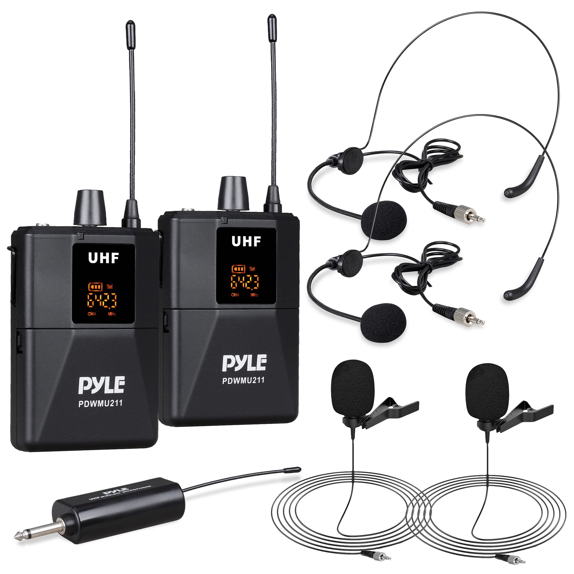 Sistema De Micrófono Pyle Pdwmu211 Dual Uhf Inalámbrico Negro