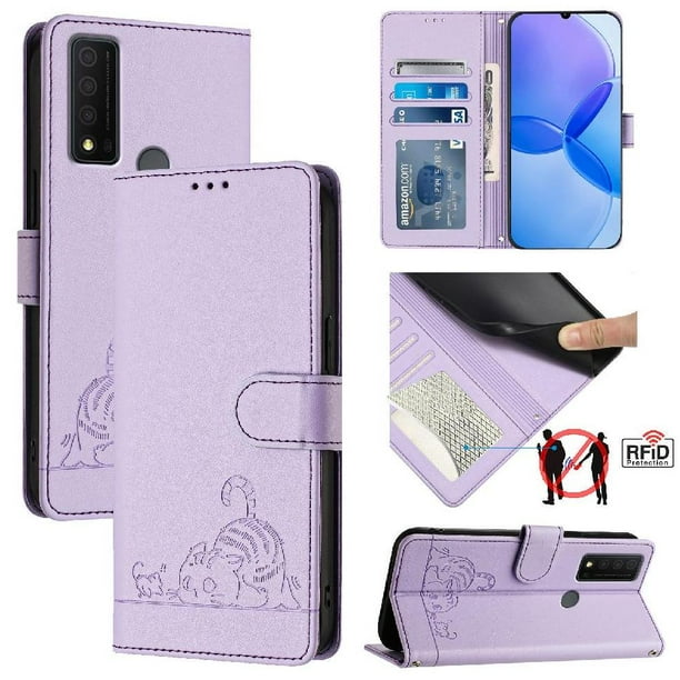 Funda tipo cartera FOXDOCK para TCL 30 XE 5G con soporte, ranuras, RFID, diseño de gato