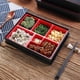 thumbnail image 3 of Caja de Bento lacada roja y negra con tapa, 6 compartimentos, placa/bandeja de Bento extraíble, uso en restaurante o en el hogar, hecha en Japón, 12.2 "x9.5", 3 of 3