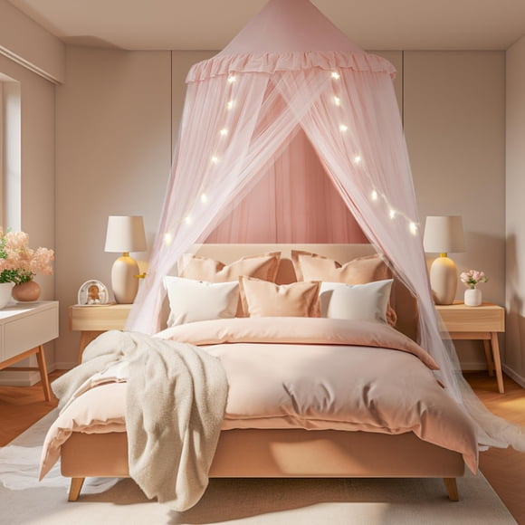 Dosel Para Cama Gran Paloma Con Doble Capa Y Luces Estrella Rosa