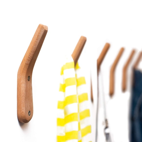 Ganchos de pared Muzi Wood, paquete de 2 ganchos para abrigos, madera de haya
