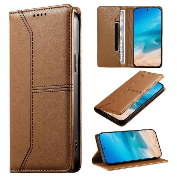 Funda tipo cartera con bloqueo RFID para iPhone 17 Pro cubierta magnética de cuero con tapa y soporte Marrón