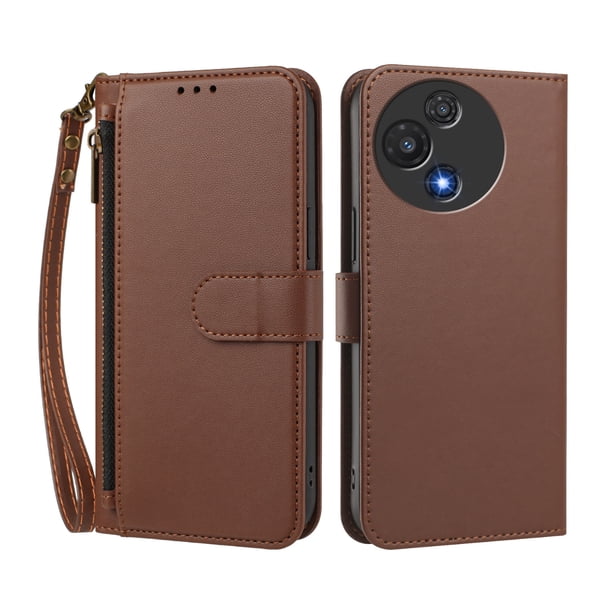 Funda Tipo Billetera para TCL 60 5G con Soporte y Bolsillo con Cierre Marrón
