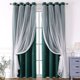 thumbnail image 1 of suxuMhao Cortinas de Estrellas Huecas con Gasa, 2 Piezas 52x63in, Cortinas para Sala/dormitorio, Cortina Transparente Perforada Opaca, Verde Oscuro + Blanco, Poliéster y Encaje, 1 of 5