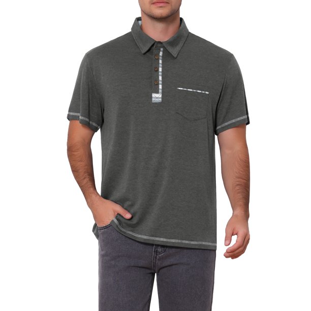 INSPIRE CHIC Camisas Polo de Manga Corta con Bolsillo y Cuello de Bloque de Color Casual de Verano para Hombre M Negro