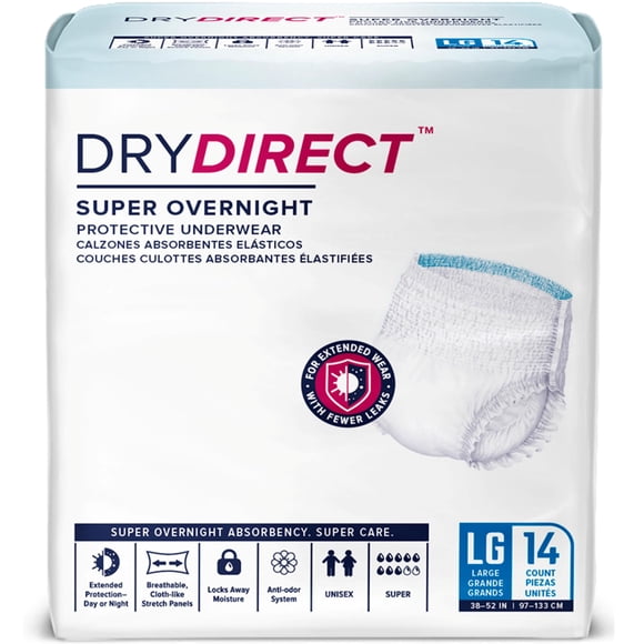 Pañales para adultos DRY DIRECT Talla Grande 97‑133 cm (Pack de 14)