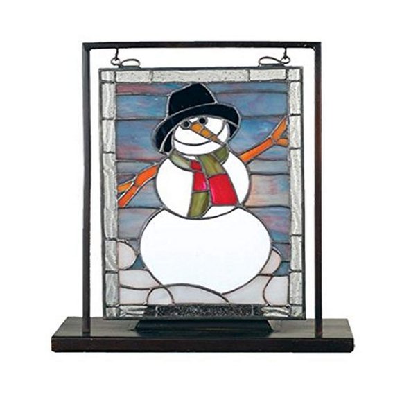 Miniventana decorativa de sobremesa con diseño de muñeco de nieve Meyda Tiffany