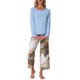 thumbnail image 2 of INSPIRE CHIC Conjunto de Pijama de Manga Larga para Mujer, Conjunto de Descanso Suave y Elástico con Top Sólido y Pantalones Capri Florales para Casa XL Azul, 2 of 6