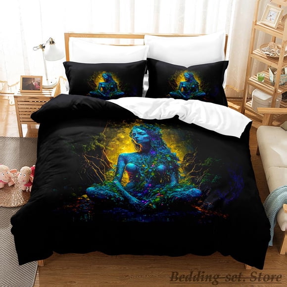 Mother earth blacklight Bedding Set Bed Set Aldult Kid Bedroom Duvetcover Sets Anime