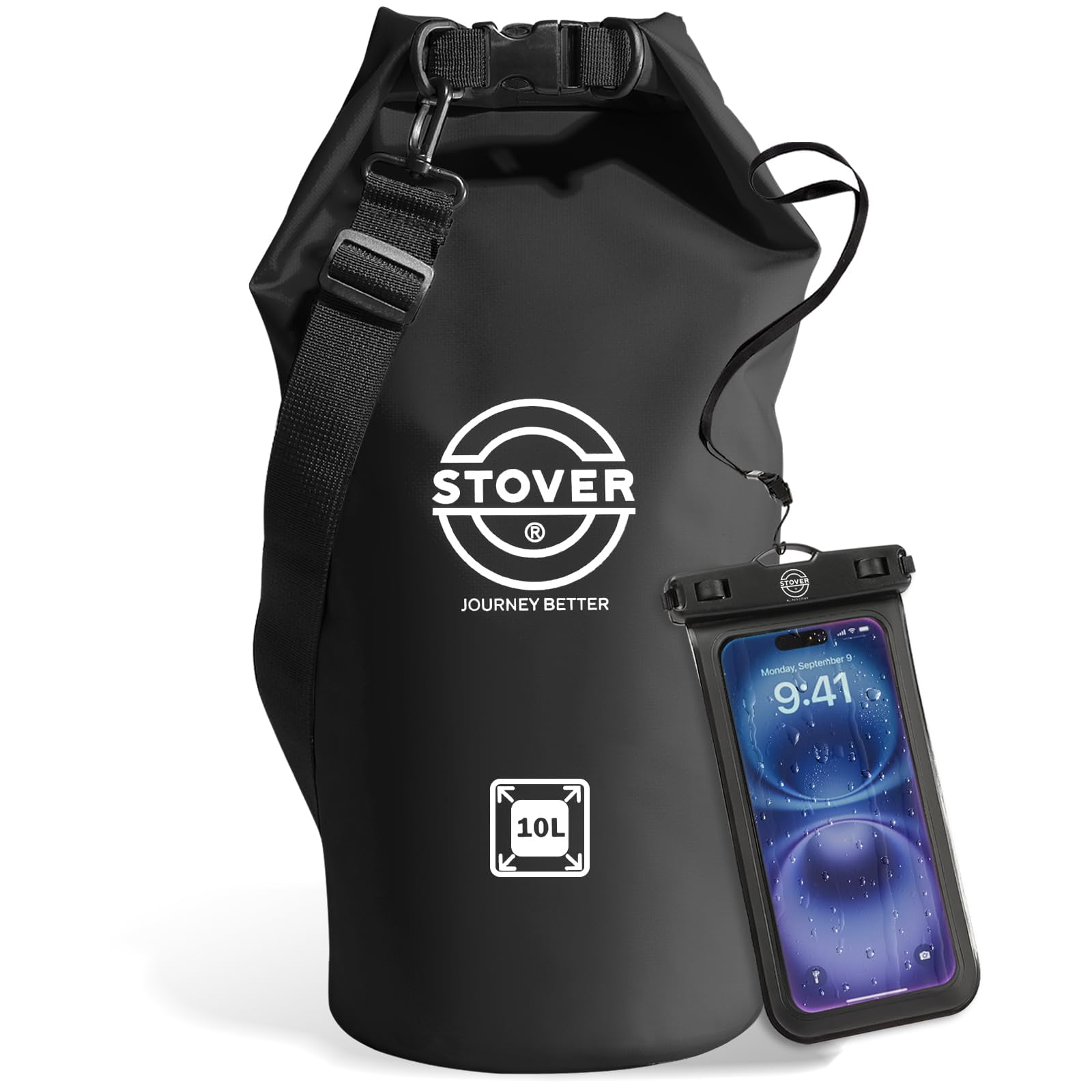 Mochila Stover 10l Impermeable Con Funda Para Teléfono, Color Negro