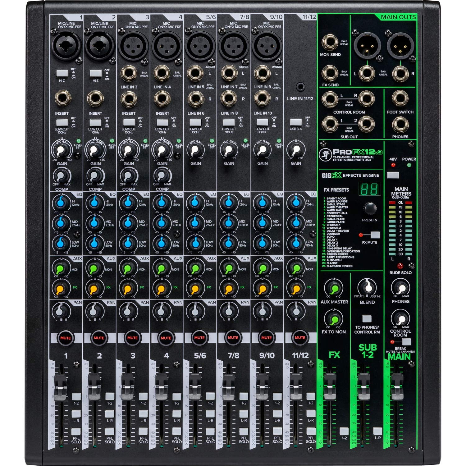 Mezclador Mackie Profx12v3 De 12 Canales Con Usb Y Efectos