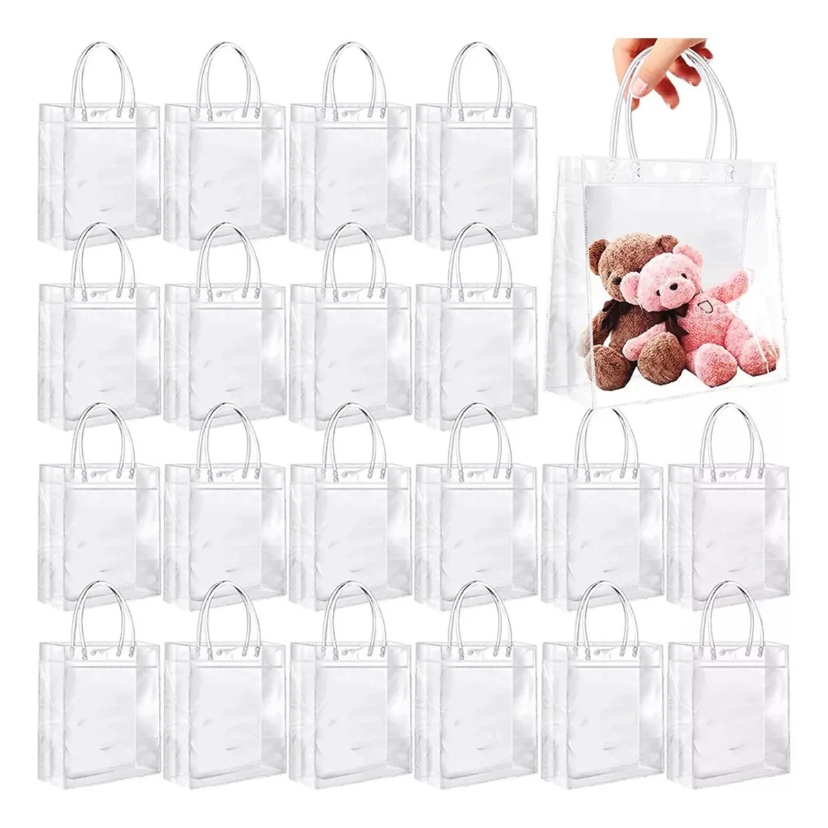 20Pcs Bolsa Regalo 20*20*8Cm Con Asa Transparente Reutilizable Decoracion Transparente Genérica