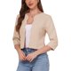 thumbnail image 4 of BLAZERS CHIC INSPIRADORES para Mujeres, Chaquetas de Traje de Oficina con Cuello Redondo y Mangas 3/4 Abiertas, Talla L, Caqui, 4 of 6