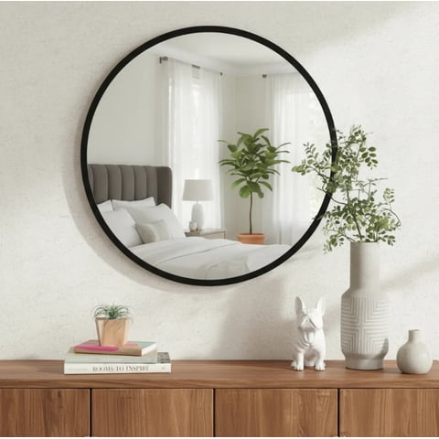 Genérico - Espejo Circular 60 Cm , Marco Metal Cepillado, Negro