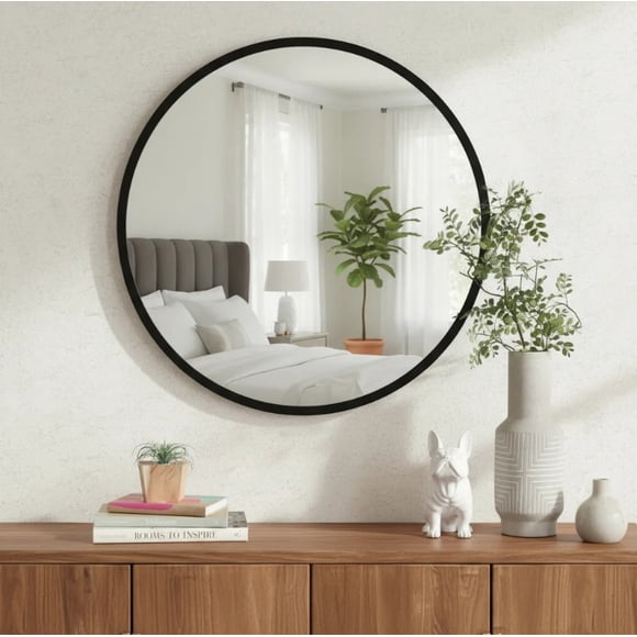 Espejo Circular 60 Cm , Marco Metal Cepillado, negro