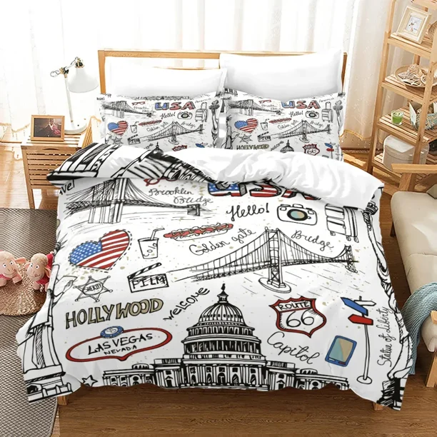 x1593 Bed SheetsStatue of Liberty Duvet Cover Attractions In New York Quilt Cover Adults European Famous Buildings Polyester Bedding 3-Piece Bedding Set (1 Duvet Cover + 2 Pillow Shams) nj1593