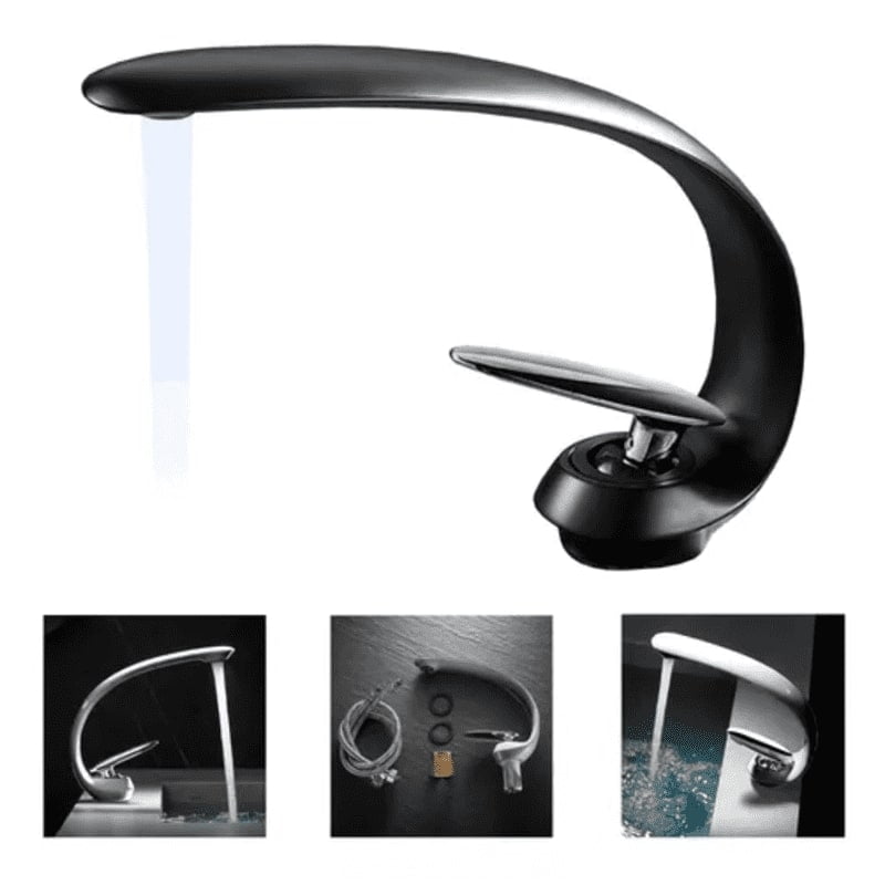 Genérico - Llave Lavamanos Curva Premium Acero Inoxidable Negro Baño
