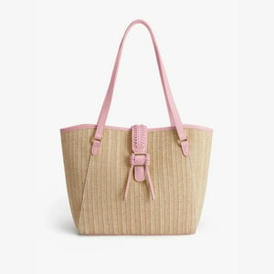 Ecosusi Cartera Tote Marina De Rafia Natural 14L Para 14"" Rosado