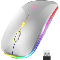 Veat00L - Mouse Inalámbrico, Wireless Óptico Recargable 2.4 G Ergonómico Silencioso Click Con Receptor Usb 3(800/1200/1600) Ajustable Dpi Ratón Para Computadora,Portátil,Pc,Mac (Plata)