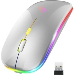 Veat00L - Mouse Inalámbrico, Wireless Óptico Recargable 2.4 G Ergonómico Silencioso Click Con Receptor Usb 3(800/1200/1600) Ajustable Dpi Ratón Para Computadora,Portátil,Pc,Mac (Plata)