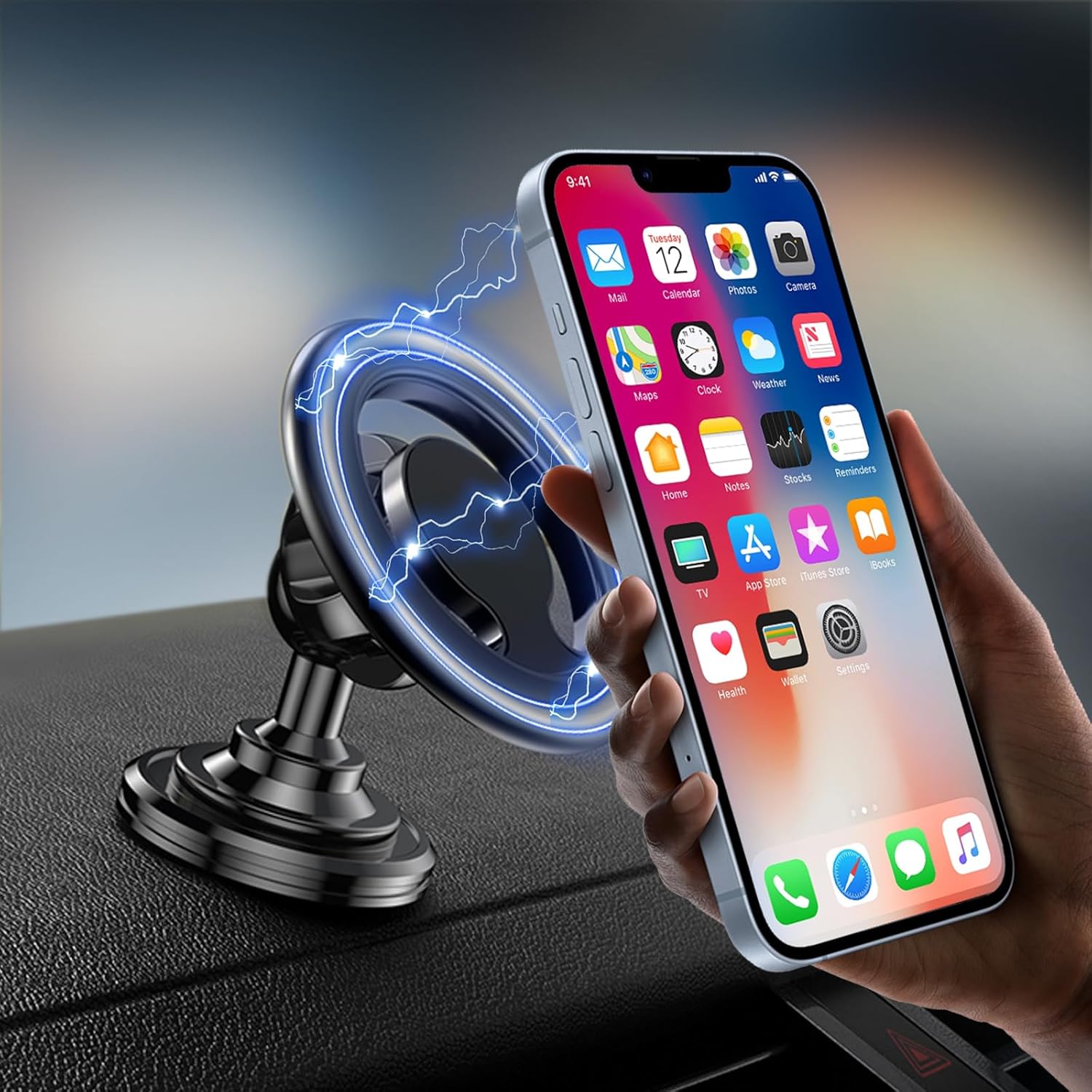 Genérico - Soporte Magnético Para Coche Con Rotación De 360° - Soporte Resistente Para Teléfonos Móviles, Compatible Con Iphone/Samsung/Huawei Y Más-Negro