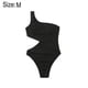 thumbnail image 2 of Traje de baño de una pieza con corte negro para mujer, traje de baño de un solo hombro, monokini acanalado., 2 of 7