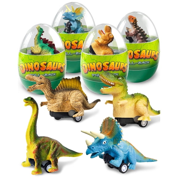 Autos de juguete Greingways, paquete de 4, dinosaurios con retroceso, huevos de Pascua