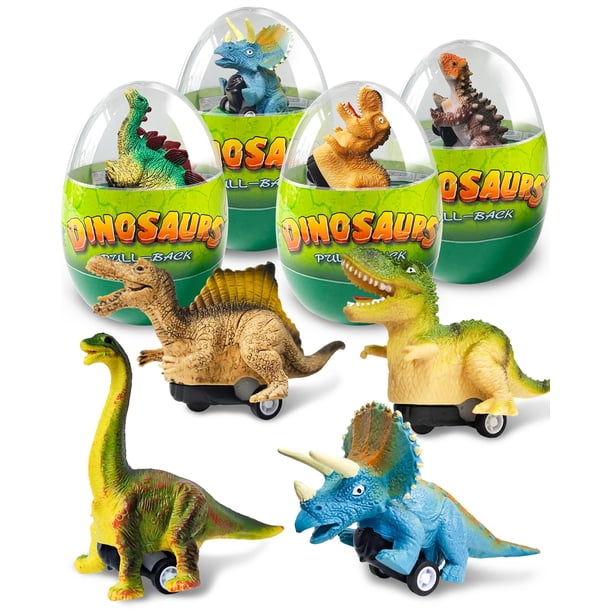 Autos de juguete Greingways, paquete de 4, dinosaurios con retroceso, huevos de Pascua