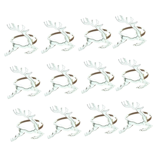12x Servilleteros De Alce Para Mesa De Cena Para Reuniones Familiares De Acción De Gracias Plata