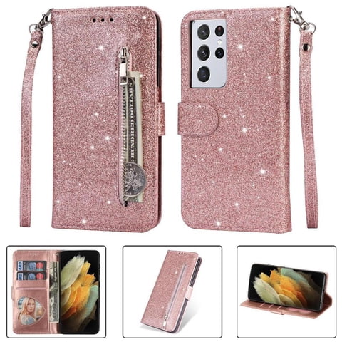 Funda Para Foxdock Elegante Funda Samsung Galaxy S21 Ultra 5G Glitter Con Cremallera-Ideal Para El Uso Diario