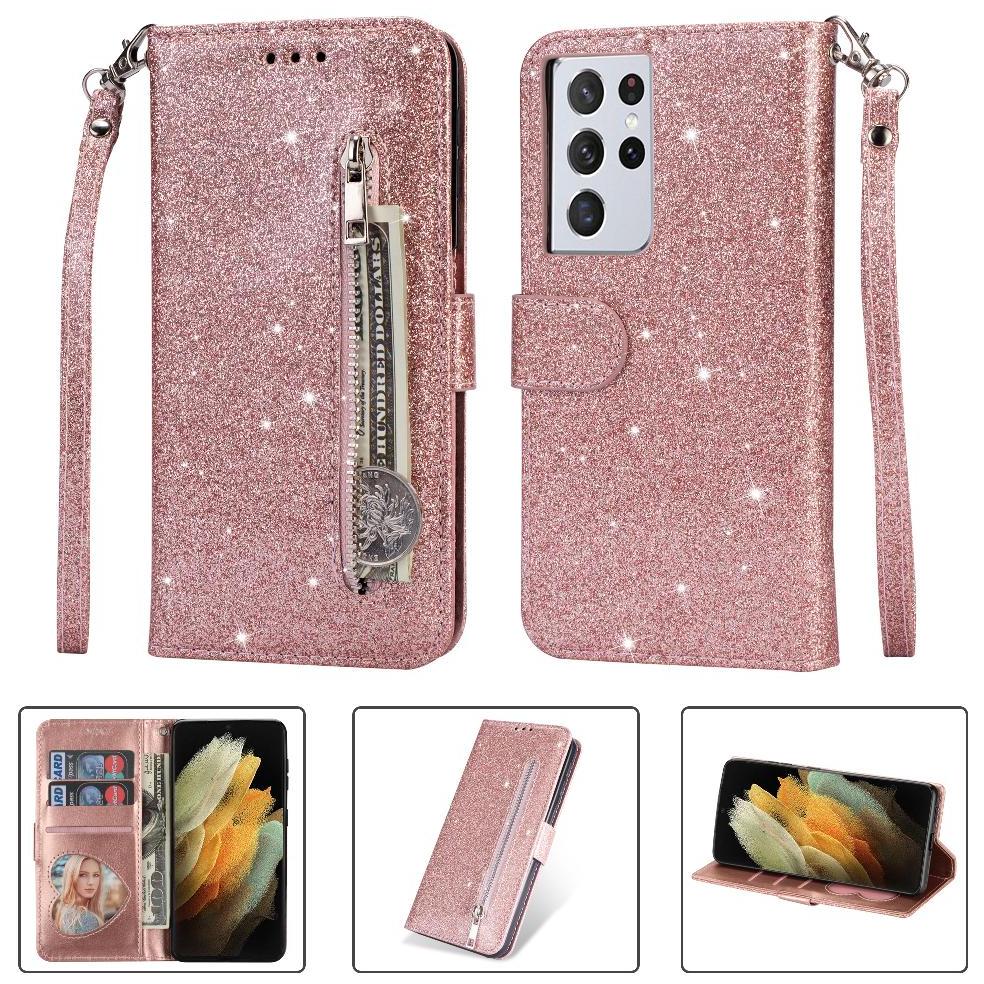Funda Para Foxdock Elegante Funda Samsung Galaxy S21 Ultra 5G Glitter Con Cremallera-Ideal Para El Uso Diario