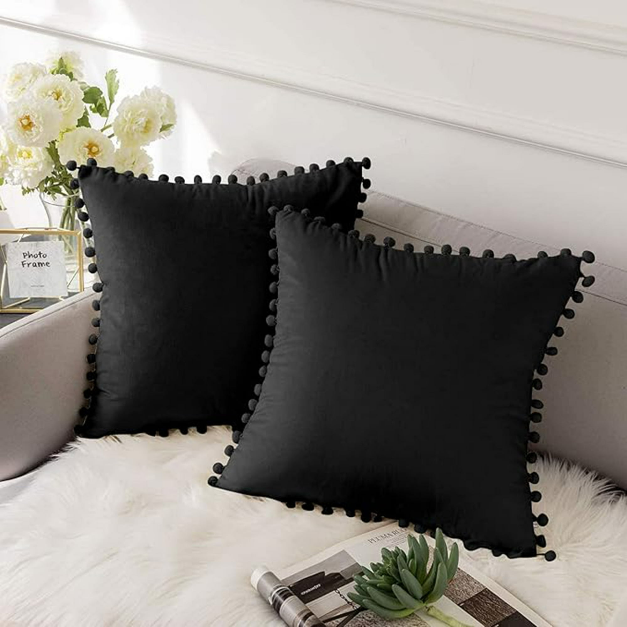Veatool - 2 Fundas De Almohada Cuadradas De Terciopelo Blando, Fundas De Almohada Decorativas De 40 X 40 Cm, Con Bolas De Terciopelo, Para Sofás De Decoración Familiar, Reposabrazos, Etc.
