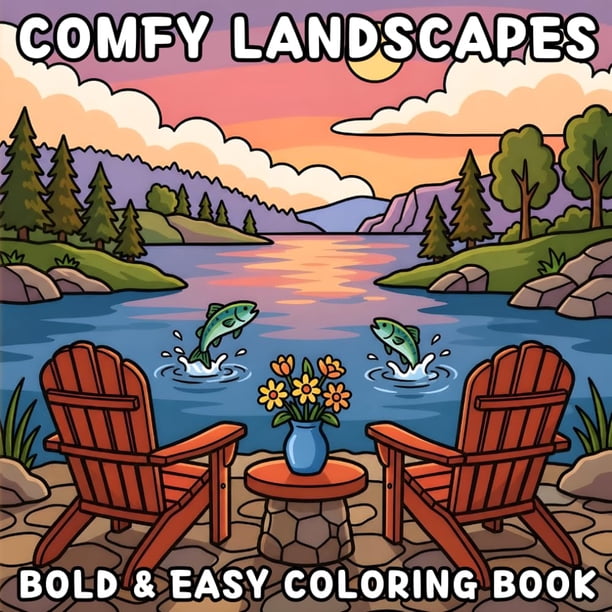 Libro para colorear Paisajes cómodos, con trazos gruesos y fáciles para todas las edades