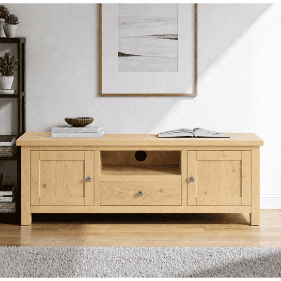 Rack TV "Mozart" Mueble de Televisión de Madera con Cajón - Natural - 150x40x65 cm