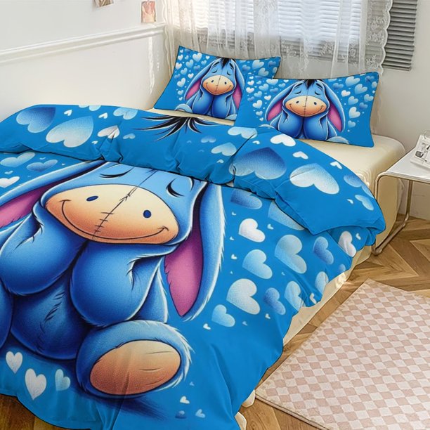 Eeyore Print Bedding Set Pattern Duvet Cove Set 3 Pieces 1 Quilt Cover And 2 Pillowcases for Women Men Teens