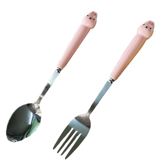 Juego de cubiertos para niños de 2 piezas, juego de cubiertos con cuchara y tenedor