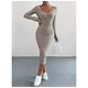 thumbnail image 1 of Vestido Ajustado Largo Tejido Canale Cuello En V, 1 of 6