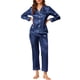 thumbnail image 1 of INSPIRE CHIC Conjunto de Pijama de Satén para Mujer Camisa de Dormir de Manga Larga con Botones y Pantalones con Ribete en Contraste Cuello con Solapa Ropa de Casa S Azul Oscuro, 1 of 7