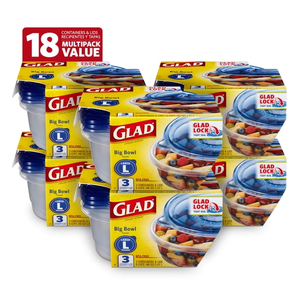 Recipientes de almacenamiento de alimentos Glad, paquete de 6, 3 unidades, 48 oz, herméticos