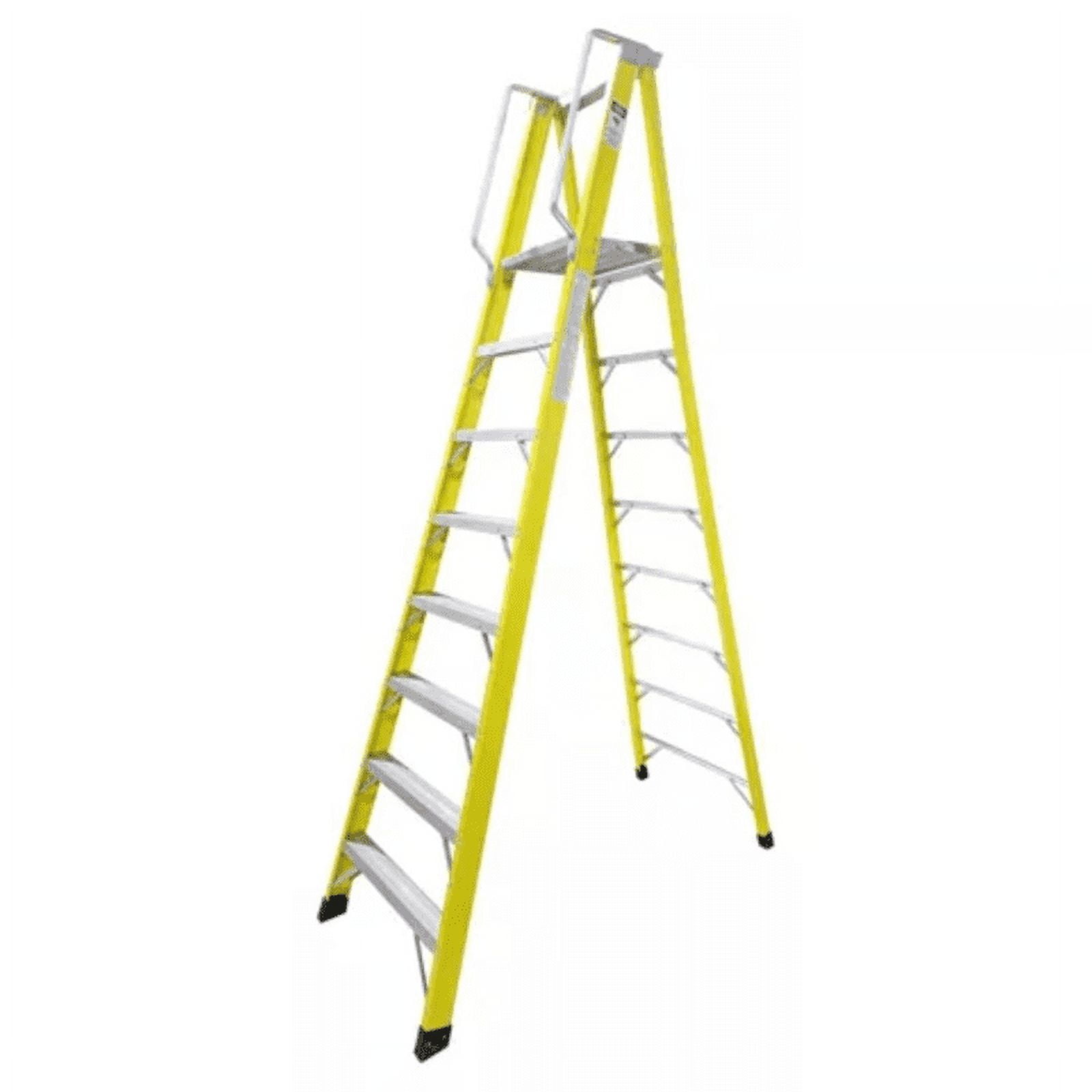 Genérico - Escalera Industrial Plataforma Fibra De Vidrio 8 Peldaños Amarilla