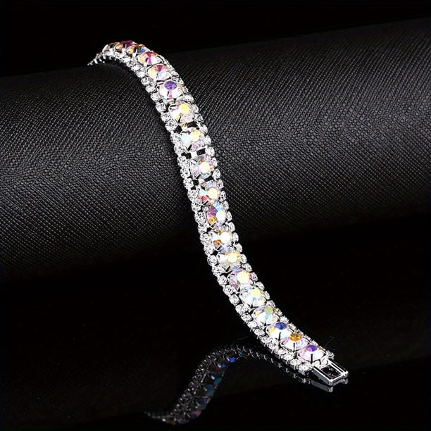 Luxury Birthstone Tennis Bracelet - Three Rows of Shiny Zircon - Colorful Watchband Bracelet for Women & Girls