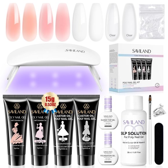 Kit Uaas Polygel Saviland HemaFree 4 Colores Lampara UV
